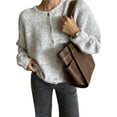 thumbnail image 2 of Womens Button Up Cardigan Sweaters Long Sleeve Crew Neck Fall Soft Knit Loose Sweater Tops Light Gray L, 2 of 8