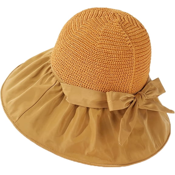 CoCopeaunts Wide Brim Bucket Hat for Women Spring Summer Leisure Sunscreen Fisherman Hat Ladies Outdoor Anti-UV Straw Hat Top
