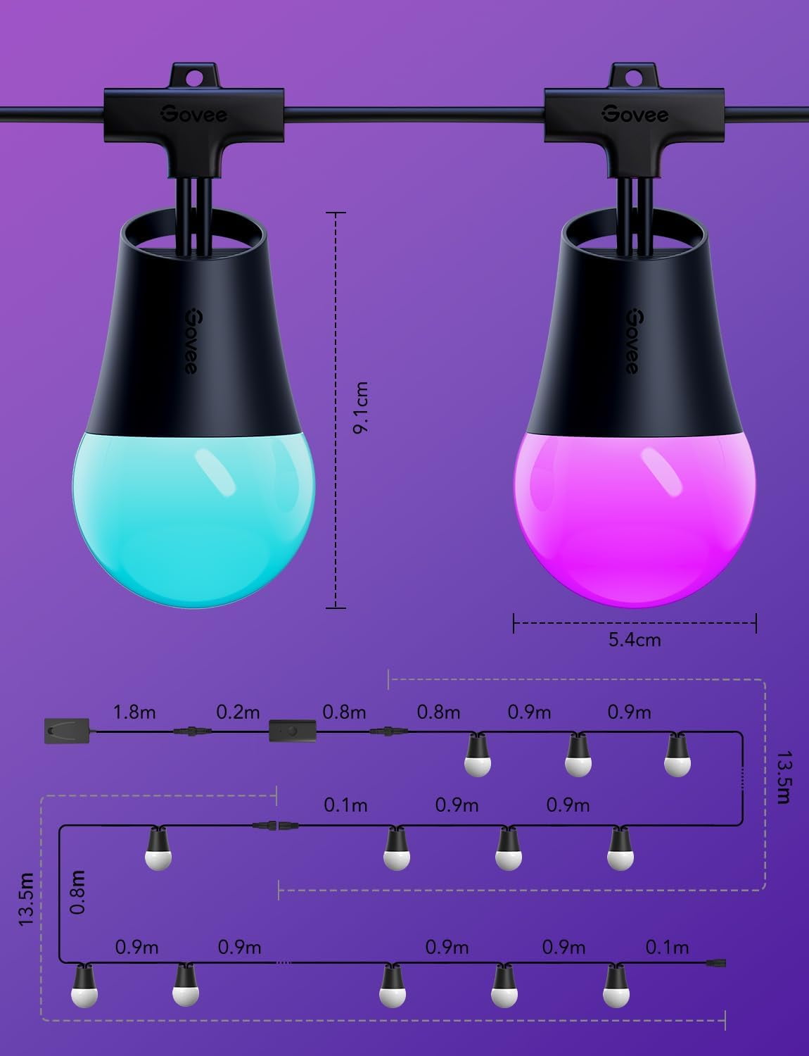 Govee Smart Outdoor String Lights 2, 96ft,RGBIC, Dimmable Warm White, 47 Scenes, IP65, Alexa,App Control