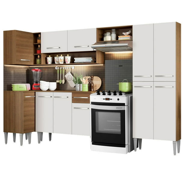 Cocina Integral Completa Esquinera 353cm Emilly Sun Madesa 01 - Marrón/Blanco Madesa GCEM353001