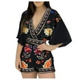 thumbnail image 2 of Pantalons pour Femmes Shorts pour Femmes Mode Dame Fleurs Col en V Profond Manches Courtes Combinaison Short, 2 of 2