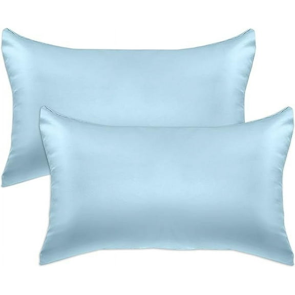 2 PACK Cooling Viscose Satin Pillowcase Set with Hidden Zipper closure, King, Baby Blue