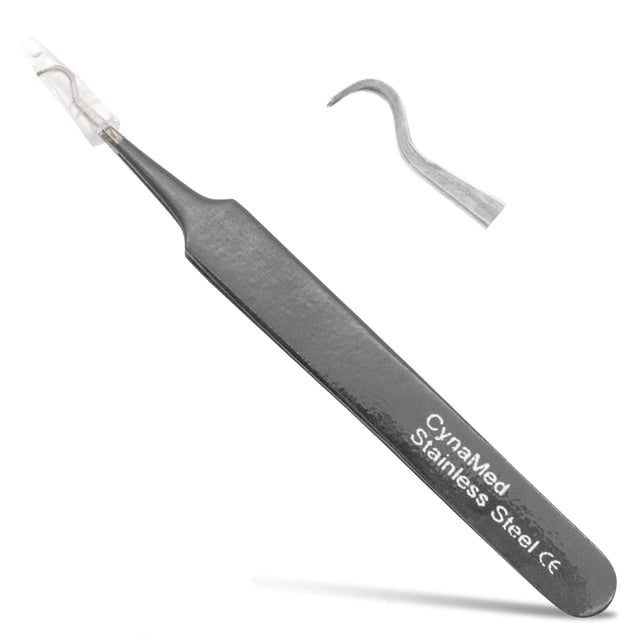 Pinza para puntos negros: extractor de astillas y comedones quirúrgicos con punta de acero curvada profesional. La herramienta ideal para eliminar imperfecciones y acné significa una piel facial impec