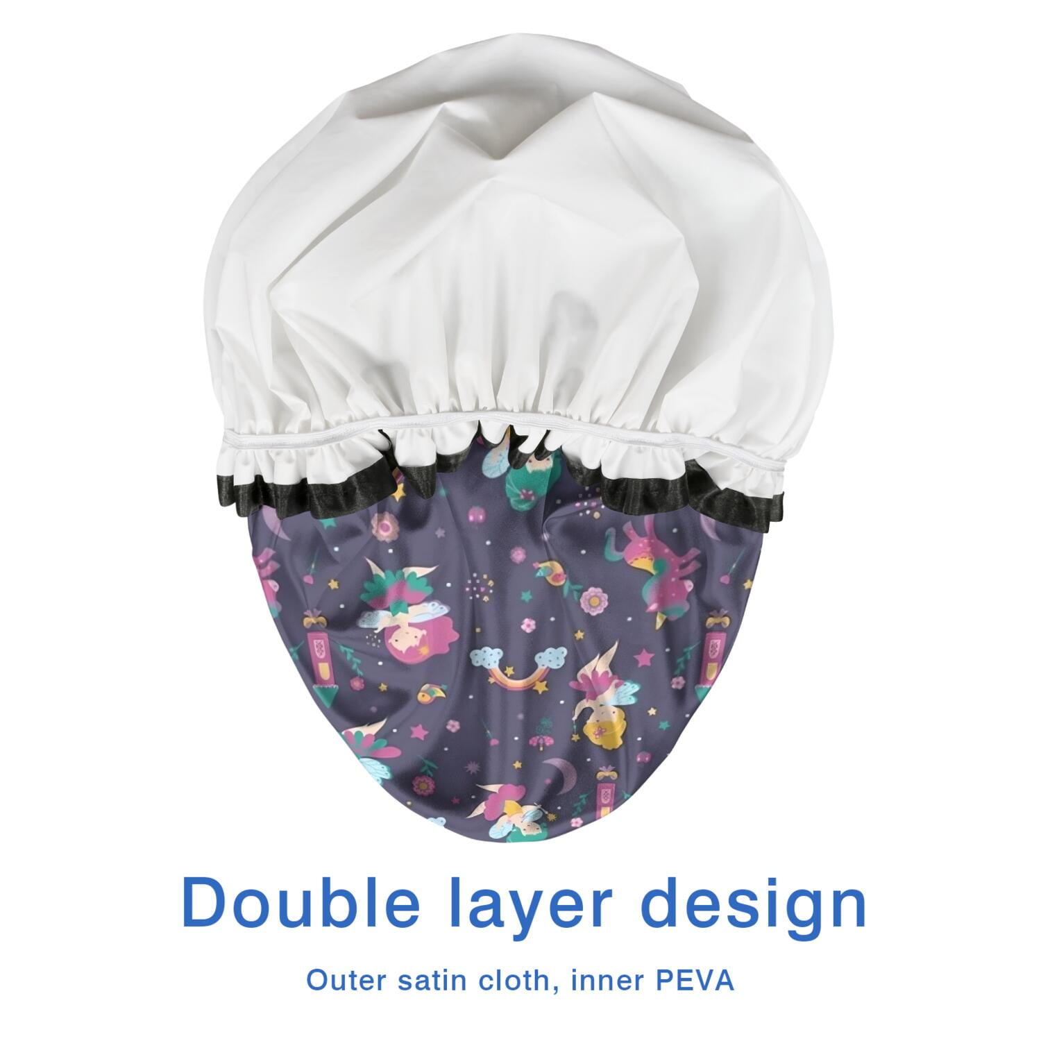 Shower Caps,Fairy Princess Magic Pattern Waterproof Shower Cap for Women 4 Pieces,Double Reusable Hair Cover for Shower PEVA Elastic Stretch Hem