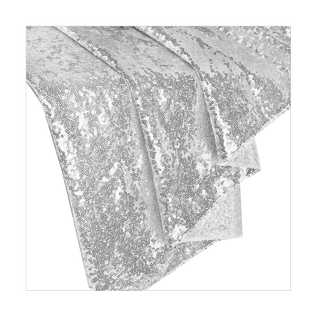 Jupe de Table 6 Pieds pour Table Rectangulaire Ronde Carrée Nappe à Sequins pour Fête d'Anniversaire Famille Baby Shower Argent