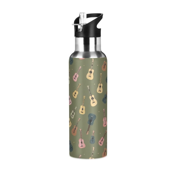 Yayeee 20oz Insulated Water Bottle Double Wall Stainless Steel with Flip Straw Lid, Cartoon Guitar Pattern