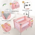 thumbnail image 3 of Vomeast Baby Playard Baby Bassinet,Foldable Crib Pack and Play with Toy Bar,Play Yard(Pink), 3 of 14