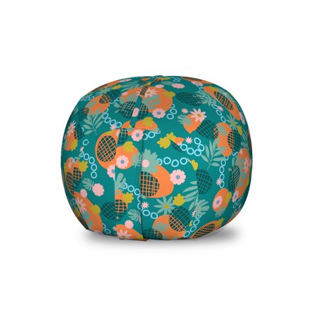 Tropical Storage Toy Bag Chair  Flowers Abstract Motifs Monstera in Colorful Arrangement Print  Stuffed Animal Organizer Washable Bag  Small Size  Teal Marigold  by Ambesonne