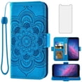 thumbnail image 3 of Asuwish Compatible with Cloud Mobile Stratus C7 Wallet Phone Case and Tempered Glass Screen Protector Flip Credit Card Holder Stand Wrist Strap Mandala Flower Cell Cover for C_7 C 7 Women Men Blue, 3 of 8