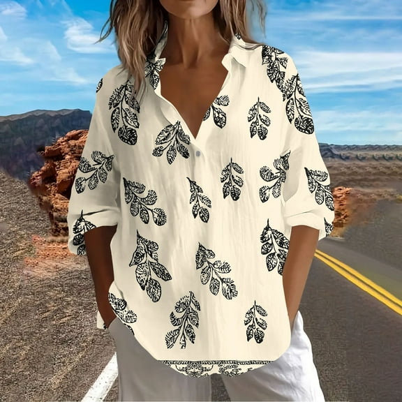 Wowcloth Button Down Shirts for Women Dressy Printed 3/4 Sleeve Blouse Casual Tops 2025