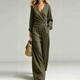 thumbnail image 2 of JIAYUE Women's 2-Piece Set Solid Color V Neck Irregular Long Sleeved Tops With Wide Leg Pants Outfit for Fall Festival, 2 of 4