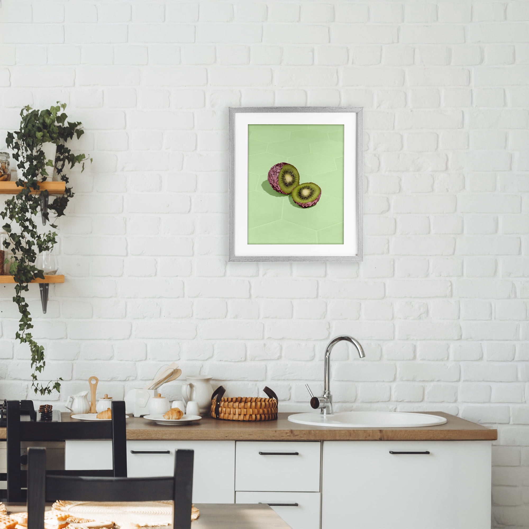 Stupell Industries Green Glimmer Kiwi Gray Framed Print Under Glass, design by LISH Creative