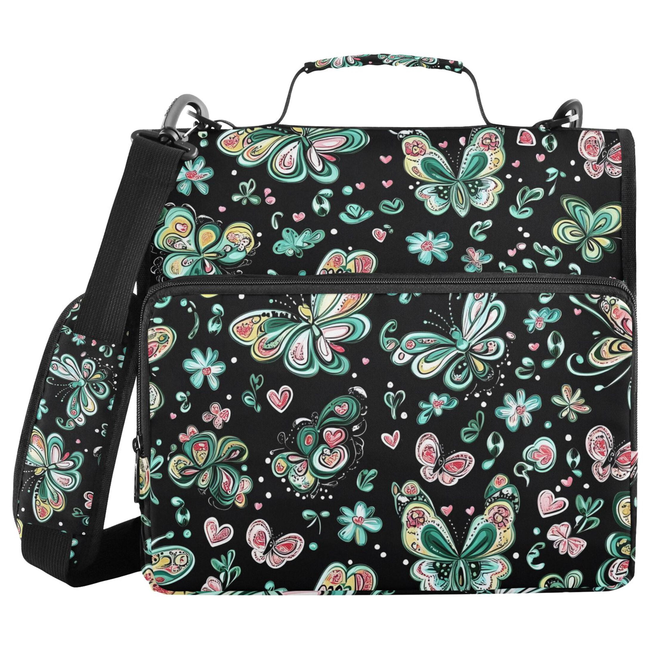 ALAZA Zipper Binder Green Butterfly Pattern 3 Ring Trapper Keeper File Folder Organizer Bag