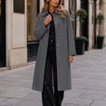 thumbnail image 2 of Women's Long Trench Coat Lapel Collar Single Breasted Button Down Long Sleeve Dressy Elegant Classic Business Fall Winter Overcoat with Pockets Dark Gray, 2 of 9