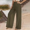 thumbnail image 3 of CHWGFWL Beach Pants for Women Women's Spring/Summer Solid Color Washed Wrinkle Plus Large Elastic Waist Casual Pants Sports Pants Summer Pants Womens Summer Pants (Green,M), 3 of 6