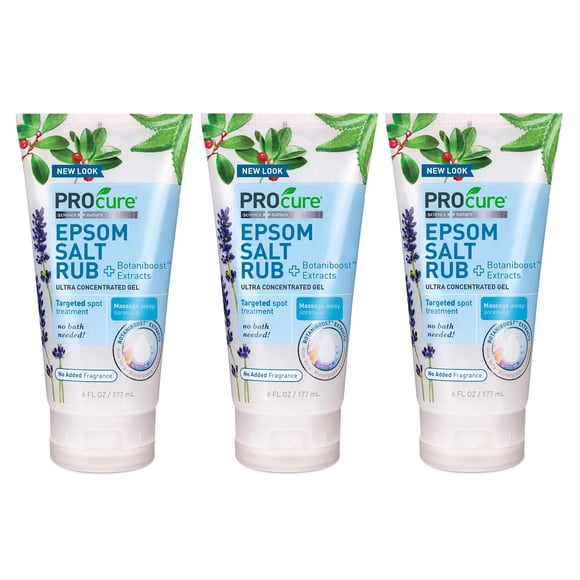 PROcure Epsom Salt Rub Gel con aloe vera alivia los dolores de tensión muscular y el dolor directamente donde duele 6 onzas líquidas (paquete de 3)