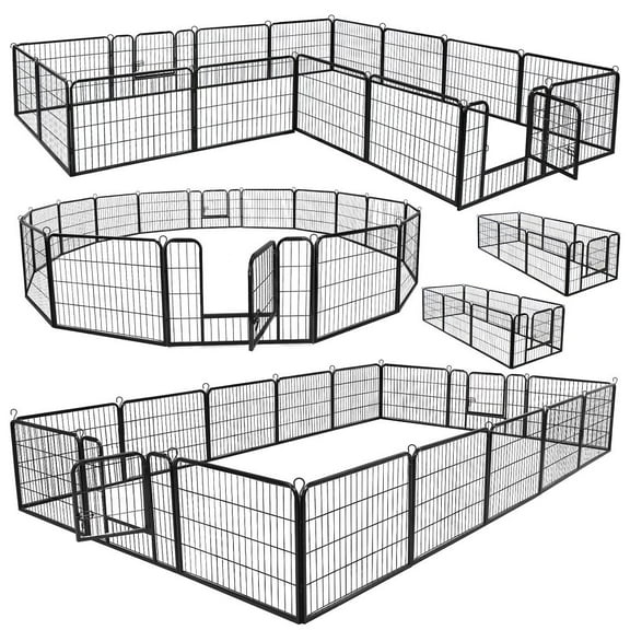 SAEWUD 24" Pet Dog Playpen Exercise Fence Cage Kennel w/ Door, 16 Panel Outdoor Indoor Use - Foldable, Durable & Easy to Assemble for Pets