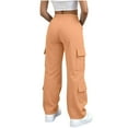 thumbnail image 5 of Kilaqueen Solid Color Womens Cargo Pants Casual Trendy Elastic Waisted Wide Leg Work Lounge Pants with Pockets Drawstring Baggy Hiking Pants, 5 of 9