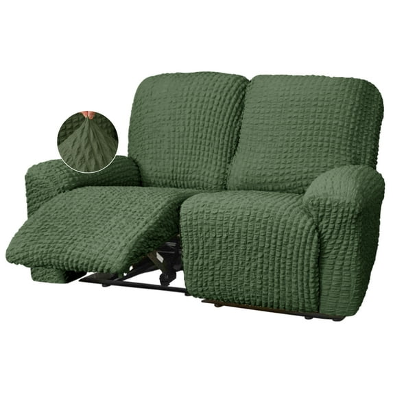 Stretch Seersucker Recliner Sofa Cover 6-Pieces Country style Reclining Couch Slipcover Simple Home Furniture Protector, Loveseat 2 Seater/Green