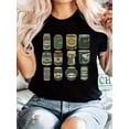 thumbnail image 1 of T-Shirt Noir pour Femmes Inspiré Rétro avec Imprimé Géométrique Vert et Jaune - Col Rond Décontracté, Manches Courtes, 100 % Polyester, Lavable en Machine - Parfait pour l'Été, Imprimé, Fête des Pères Décontracté, Mois, 1 of 7