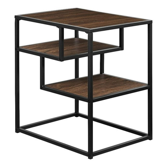 Pemberly Row Table d'Appoint Contemporaine en Métal et Bois 16 Pouces - Noyer Foncé