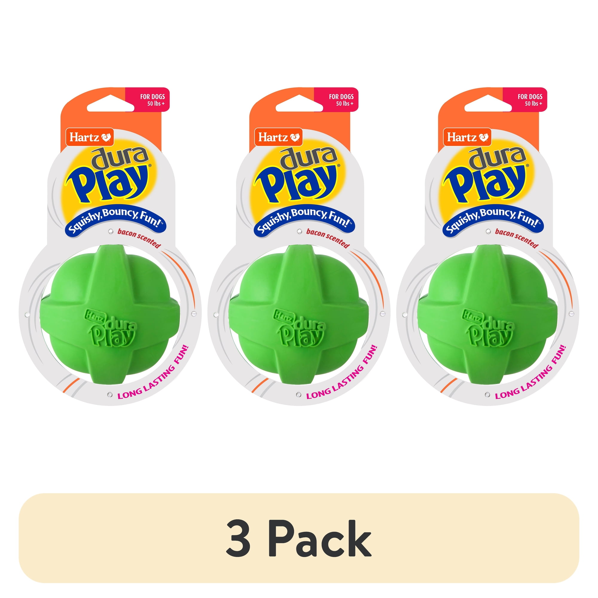 (3 pack) Hartz Dura Play Ball Dog Toy, Large, Color May Vary
