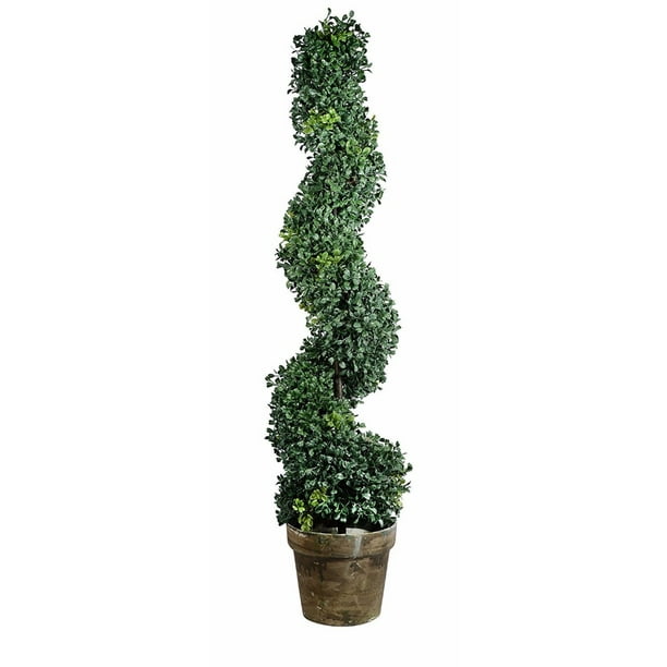 Artificial Plastic Boxwood Spiral Tree Plant, Green and Brown Walmart