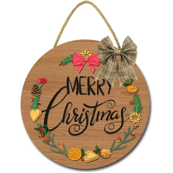 Eveokoki 12" Christmas Decorations Door Hanging Sign Wreath, Winter Wreaths Christmas Sign for Holiday Rustic Farmhouse Front Door Porch Wall Window Outside Decorations