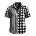 thumbnail image 4 of Button Down Shirts for Women Collared Shirt Short Sleeve Plaid Stripe Patchwor Linen Summer Tops, 4 of 6