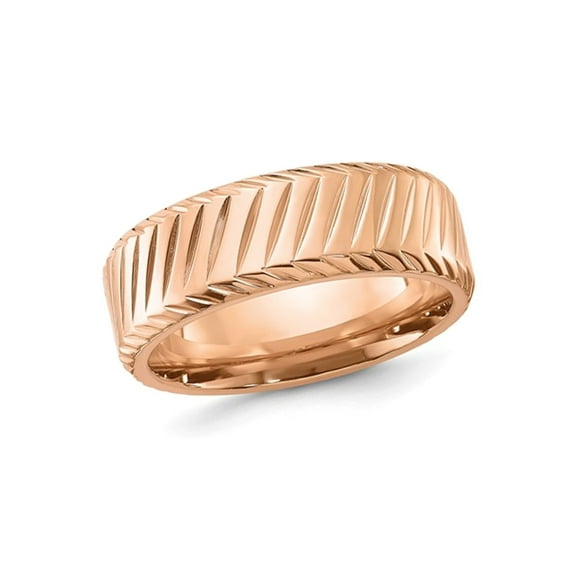Gem & Harmony Mens Stainless Steel Rose Plated Grooved Band Ring (8mm) for Men