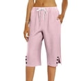thumbnail image 5 of Resicozy Capri Pants for Women 2026 Knee Length Cotton Linen Capris Summer Straight Leg Loose Beach Bermuda Shorts with Pockets Pink L, 5 of 7