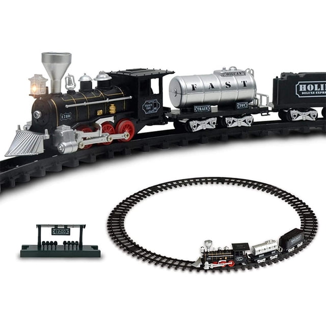 Juego de tren de vía Retro simulado, juegos de tren eléctrico con luz y sonido, juguete para regalo de Navidad