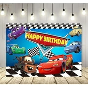 Cars McQueen Cartoon Theme Birthday Flag Background Banner Children's Party Decoration supplies Photography Photo Prop ,70.8x43.3inch.