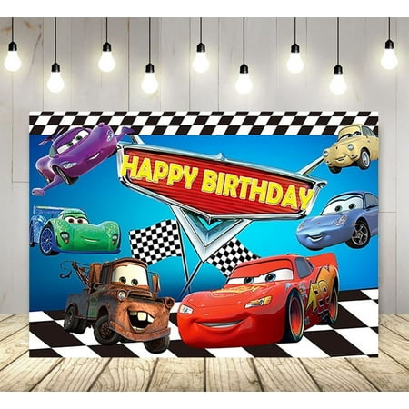 Cars McQueen Cartoon Theme Birthday Flag Background Banner Children's Party Decoration supplies Photography Photo Prop ,70.8x43.3inch.
