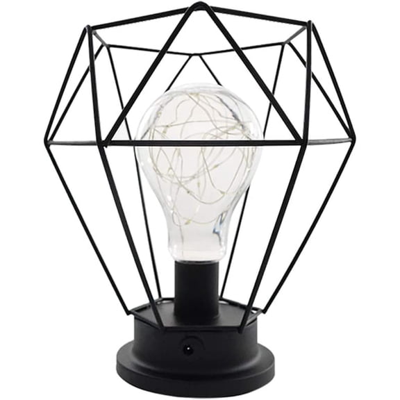 KEINXS Modern Black Metal Basket Cage Style Table Lamp with USB Charging Port