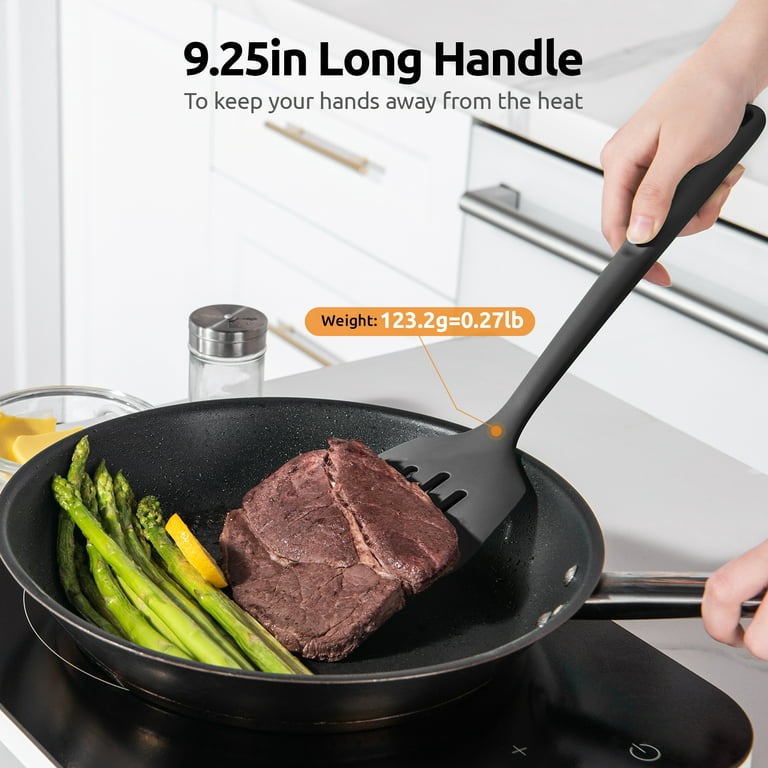 600℉ Heat Resistant Slotted Turner: U-Taste 13.6in Silicone Kitchen Spatula  Flipper, 3.85in Wide BPA Free Flexible Thin Rubber Cooking Utensil for Egg,  Pancake in Nonstick Cookware (Black) 