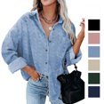 thumbnail image 4 of Blusa holgada de cuello para mujer, cárdigan de gasa y jacquard de manga larga en color azul para otoño, 4 of 6