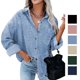 thumbnail image 4 of Blusa holgada de cuello para mujer, cárdigan de gasa y jacquard de manga larga en color azul para otoño, 4 of 6