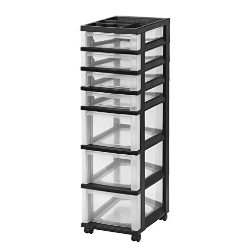 Black 7-Drawer Rolling Storage Cart with Organizer Top 