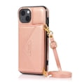 thumbnail image 2 of Phone Case for iPhone 14 Wallet Cover with Wrist Crossbody Strap Lanyard Credit Shoulder Card Holder Slot Stand Leather Back Magnetic Flip Cell Accessories For iPhone 14, Rosegold, 2 of 9
