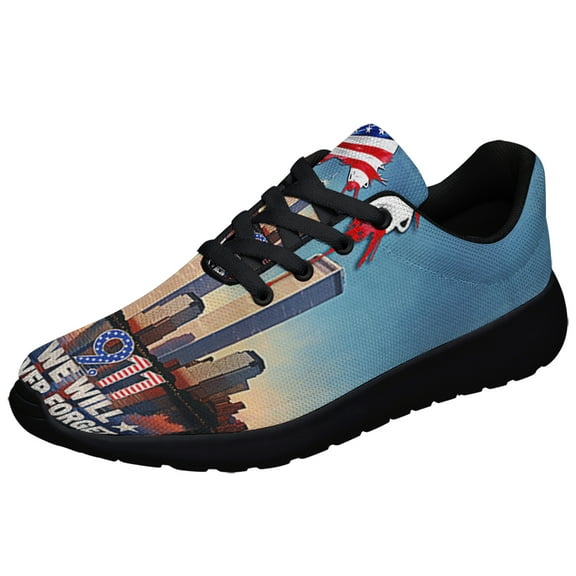 911 Patriot Day September 11 Never Forget American flag Jesus Shoes Sneakers Black Size 3.5