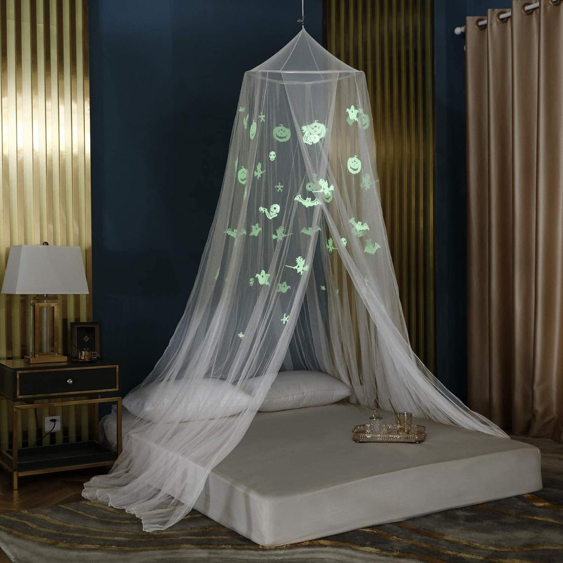 Q K CK Halloween Glow in The Dark Bed Canopy Mosquito Net Fits Crib,Twin Full 