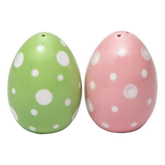 21040 Fine Ceramic Pink & Green Easter Egg Salt & Pepper Shakers Set, 2-3/4" H