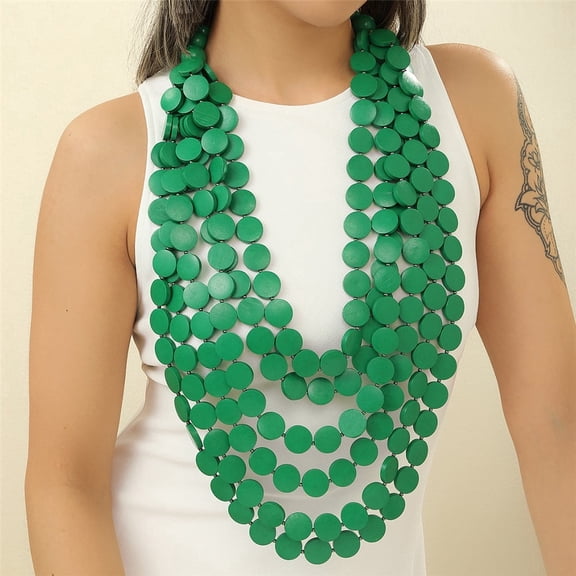 6 Layers Wooden Bib Necklace for Women Statement African Jewelry