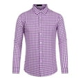 thumbnail image 1 of Camisa a cuadros para hombre, ajuste regular, con botones, manga larga, vestido, camisas a cuadros Blanco morado L, 1 of 6