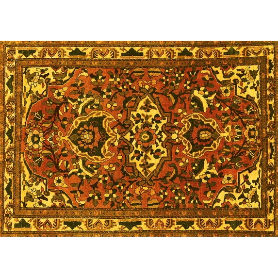 Ahgly Company Machine Washable Indoor Rectangle Persian Yellow Traditional Area Rugs, 7' x 9'
