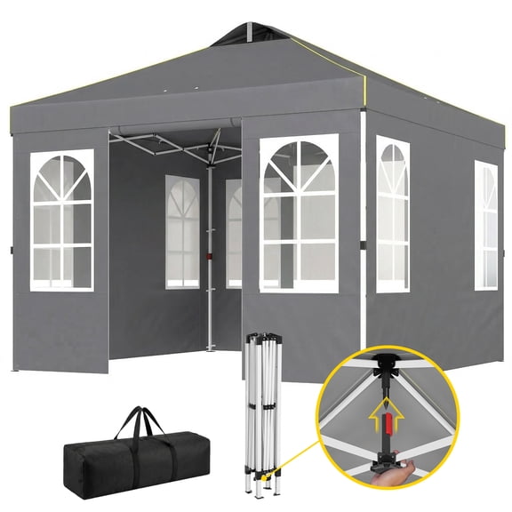 9.6 x 9.6 ft Pop Up Canopy Tent with Sidewalls, One Push Setup, UPF50  Portable Instant Canopy Shelter, Dark Gray