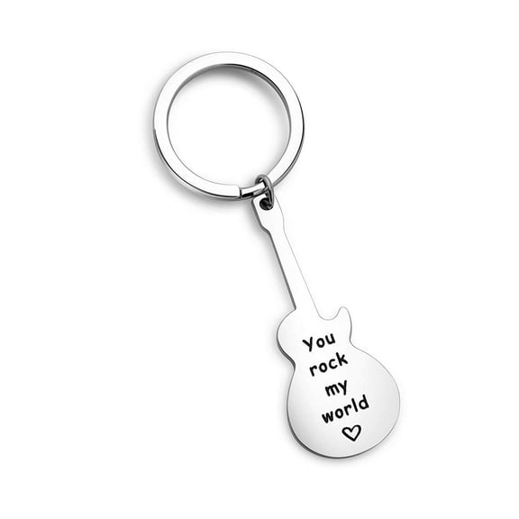 Myospark You Rock My World Keychain Guitar Lover Gift Anniversary Keychain for Guitarist (Guitar Keychain)