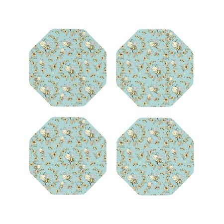 

Coasters Set of 4 - Cute Honeybees Drink Coasters for Tabletop Protection Leather Coasters for Living Room Decor and Housewarming Gift Octagon