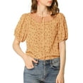 thumbnail image 6 of INSPIRE CHIC Women's Floral Puff Sleeves Pleated Collar Button Down Shirt XS Pastel Orange, 6 of 9